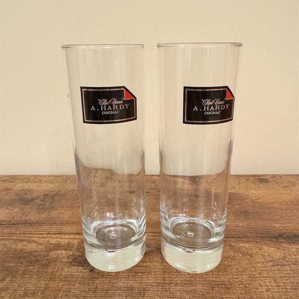 A. Hardy Red Corner Cognac Collectible Two-Piece Bar Glass Set